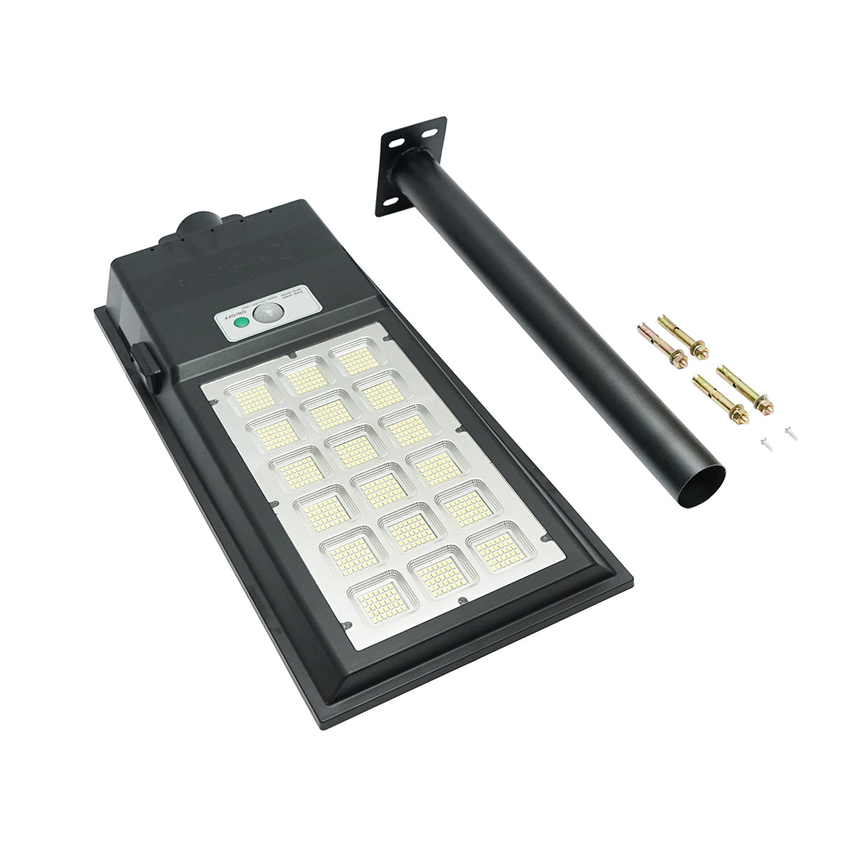 150W LED solar street light, 6500K, IP65 with 15W solar panel, LifePo4 battery 18Ah, motion sensor, and mount on pole Breckner Germany